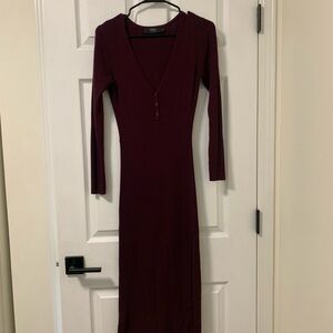 Simons Deep Burgundy Long Sleeve Dress